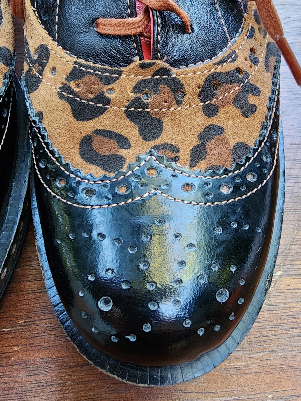 Girotti Custom Leather Oxford Brogues Black Patent Leopard Studded 39 - Picture 3 of 15